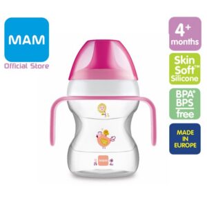 MAM Learn To Drink Cup 190ml joogitass sangadega 6+kuud alates,tilkumiskindel,roosa Tibuga
