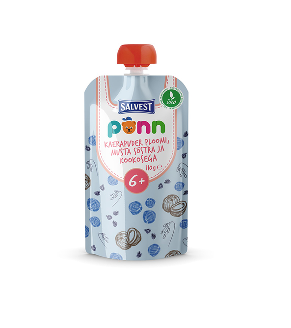 Salvest PÕNN Ökoloogiline Kaerapuder ploomi, musta sõstra ja kookosega 6+ 3×110 g (1tuub-1,92eur)