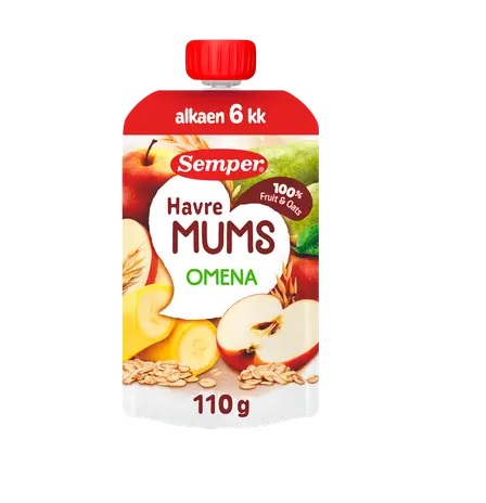 Puder õuna,banaan ja kaerahelvestega 5-6kuu vanustele 3x120g Semper (1tuub-1,59eur)