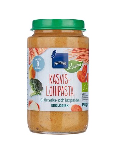 Rainbow köögivilja-lõhe mahepasta  3x190g 8-elukuust (1purk-1,60eur)