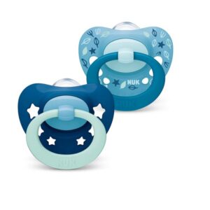 Nuk silikoon ortodondiline rõngaslutt Signature N1 0-6kuud sinine+helesinine lehtedega 2tk