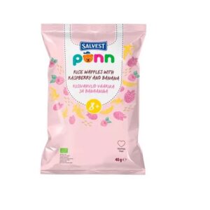 Põnn Salvest  Ökoloogilised Riisivahvlid vaarika ja banaaniga 2x40g 8+kuust (1pakk-2,32eur)