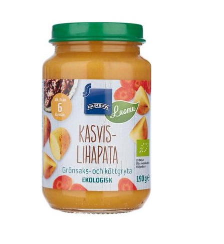 Rainbow köögivilja-liha mahepajaroog 3x190g 6-elukuust (1purk-1,30eur)