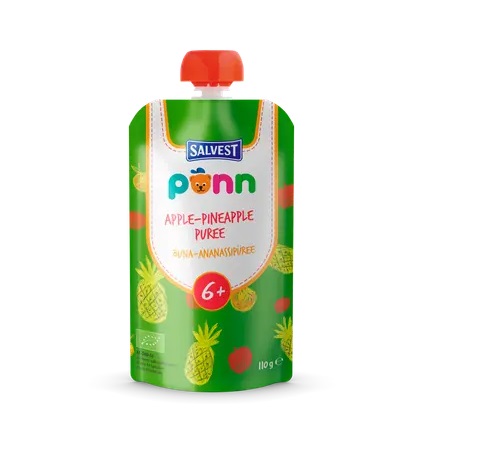 Salvest Põnn Ökoloogiline Õuna-ananassipüree 6-elukuust  3x110g (1purk-1,92eur)