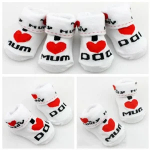 Sokid puuvillased 0-12kuud I love Dad/Mum