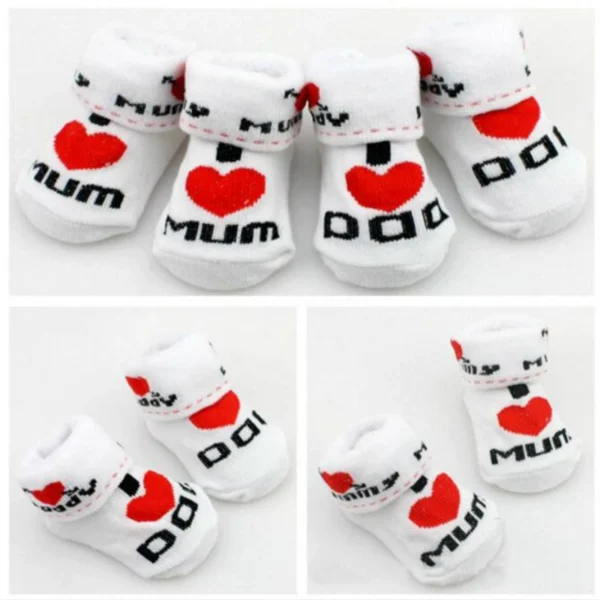 Sokid puuvillased 0-12kuud I love Dad/Mum