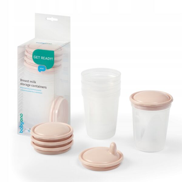 BabyOno toidu säilitusnõud 200ml 4 tk + joogiotsik roosa