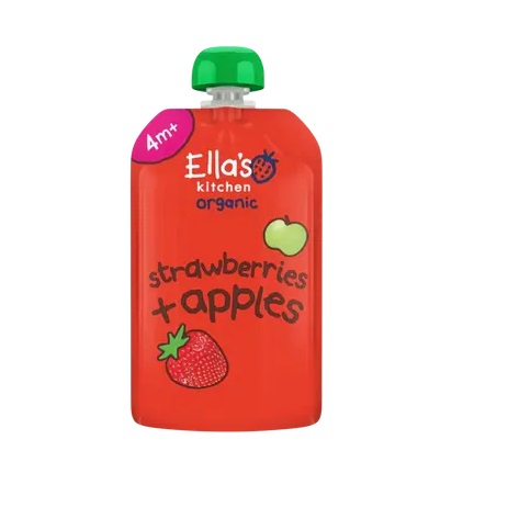 Ella´s Kitchen maasika-õunapüree  3×120 g, öko, alates 4-elukuust (1tuub-2,99eur)