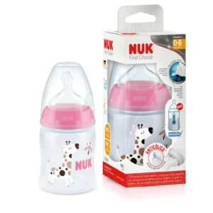 Nuk FC lutipudel 150ml 0-6kuud silikoon lutiga roosa kaelkirjak temperatuuri kontrolliga