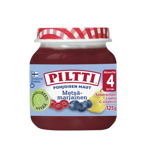 Piltti metsamarja-puuviljapüree 3×125 g, alates 4-elukuust (1purk-1,45eur)