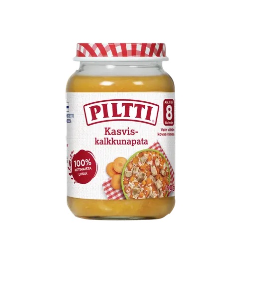 Piltti kalkuni-juurviljahautis 3x190g 8.kuust (1purk-1,99eur)