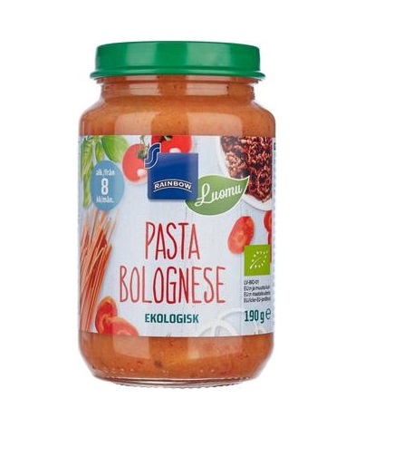 Rainbow bologna mahepasta  3x190g 8-elukuust (1purk-1,30eur)