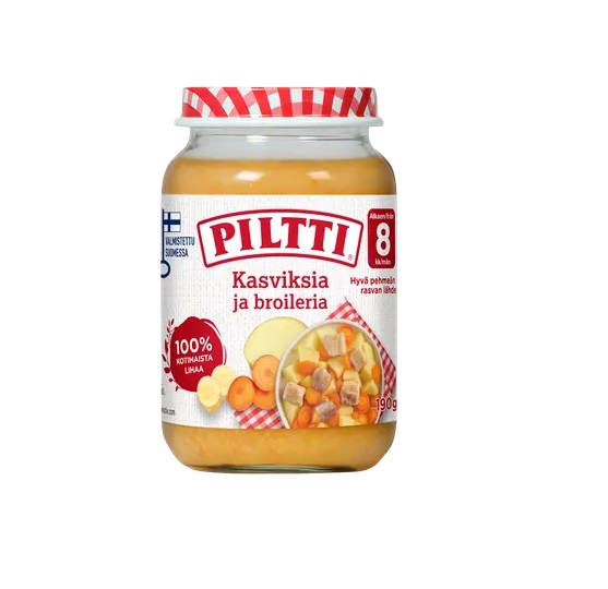 Piltti köögiviljad kanaga 3x190g, alates 8-elukuust (1purk-1,99eur)
