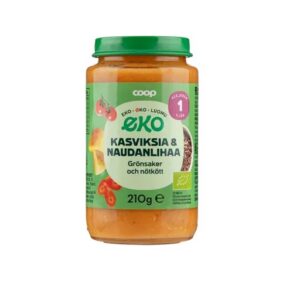 Coop beebitoit köögivilja- ja veiselihapüree 12.kuust 3x210g (1purk-1,35eur)