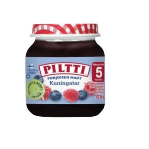 Piltti mustika-vaarika püree 3×125 g, alates 5-elukuust (1purk-1,49eur)