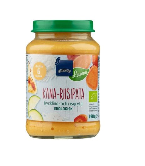 Rainbow köögivilja-kana ja riisipüree 3x190g 6-elukuust (1purk-1,30eur)