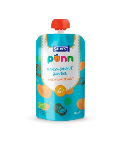 Salvest Põnn Ökoloogiline Mango-kookosesmuuti 3x130g ,6-elukuust (1purk-1,92eur)