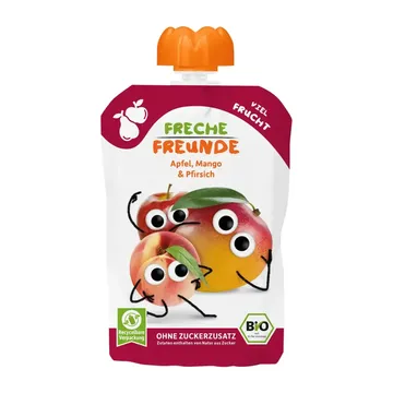 Õuna-, mango- ja virsikupüree, alates 12. elukuust , ökoloogiline FRECHE FREUNDE 100g