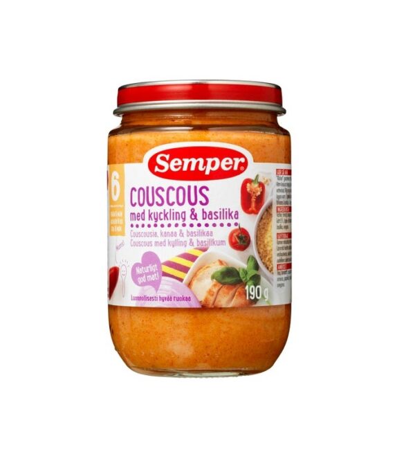 Semper kuskuss püree kana ja basiilikuga 3×190 g, alates 6-elukuust (1purk-1.99eur)
