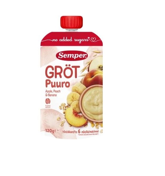 Puder õuna ja virsiku ja teraviljaga 3x120g 6.kuust Semper (1tuub-1,89eur)
