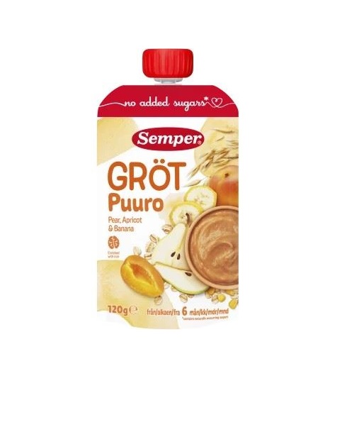 Puder pirni,aprikoosi ja kaerahelvestega 5-6kuu vanustele 3x120g Semper (1tuub-1,89eur)