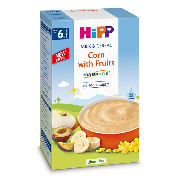 HiPP Piimapudrupulber maisi ja puuviljadega al. 6 kuust 250g