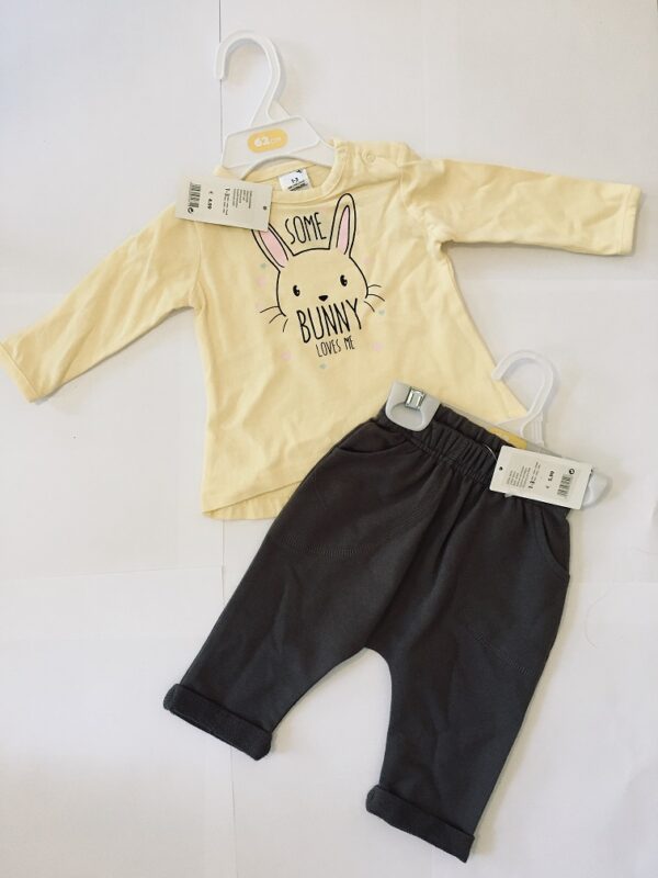 Seven Lemon pikkade varrukatega pluus+püksid Kollane  Bunny/hall (62-68cm)