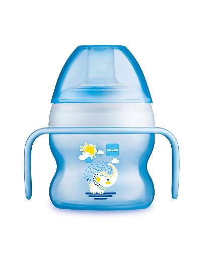 MAM Starter Cup 150ml joogitass sangadega 4+kuud alates,tilkumiskindel,sinine Elevandiga