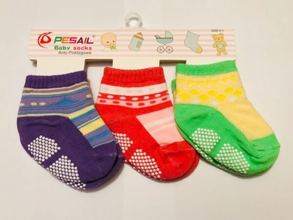 Sokid 21/22 Pesail ABS piduritega 3tk 1-2aastat Lilla/roosa/laim mustritega