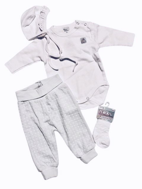 Fixoni püksid+satsiga müts+Blue Bear body+Nexx sokid beebile 50cm helesinine/valge