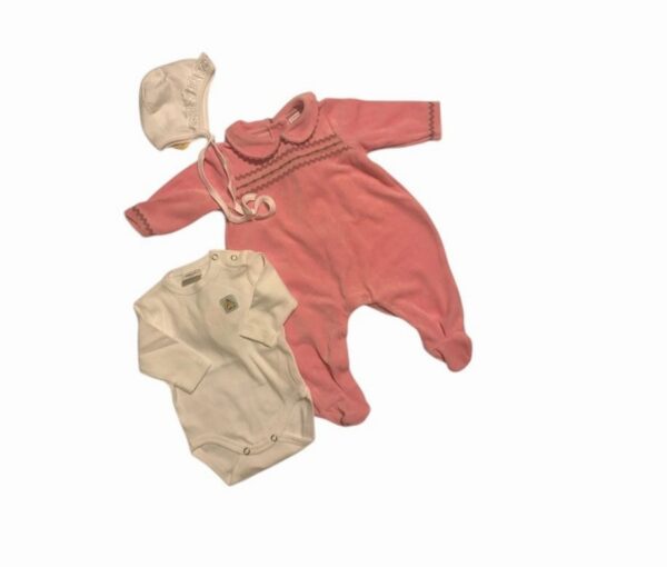 Blue Bear haalar+satsiga müts+body beebile 56cm heleroosa/valge