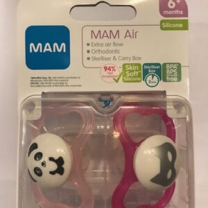 Mam Air silikoonlutid 2tk 6+kuud heleroosa panda/tumeroosa mask,sterilisatsioonikarbis. 295064