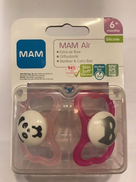 Mam Air silikoonlutid 2tk 6+kuud heleroosa panda/tumeroosa mask,sterilisatsioonikarbis. 295064