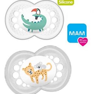 MAM ORIGINAL SILIKOONLUTID 2 TK 6+KUUD SIRGE OTSAGA,STERILISEERIMISKARBI hall/valge leopard ja krokodill sõbraga 295062