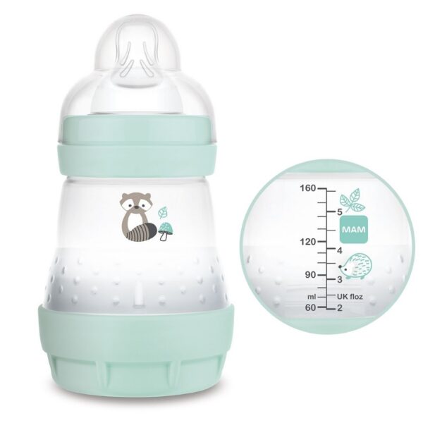 MAM ULTIVENT 80% Anti-Colic  LUTIPUDEL 160ML 0+KUUD  Helesinine Pesukaru seenega