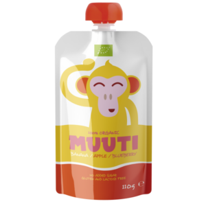 MUUTI Ahvipärdik Ökoloogiline banaani-õuna-mustikapüree 3x110g,6-elukuust (1tuub-1,63eur)