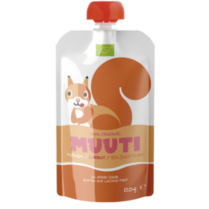 MUUTI Orav Ökoloogiline mango-porgandi-astelpajupüree 3x110g,6-elukuust (1tuub-1,63eur)