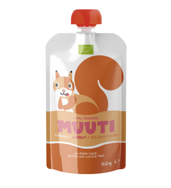 MUUTI Orav Ökoloogiline mango-porgandi-astelpajupüree 3x110g,6-elukuust (1tuub-1,63eur)