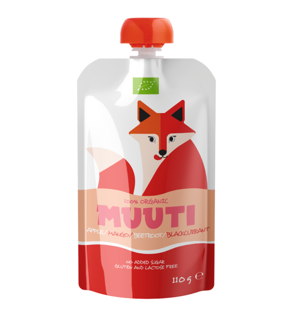 MUUTI Rebane Ökoloogiline õuna-mango-peedi-mustsõstrapüree 3x110g,6-elukuust (1tuub-1,63eur)