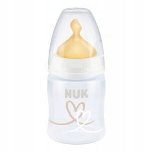 Nuk FC lutipudel 150ml 0-6kuud lateks lutiga valge/beez südamega temperatuuri kontrolliga