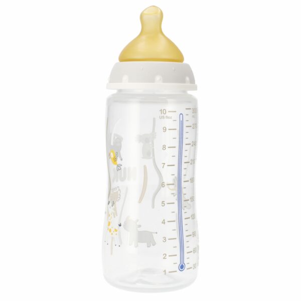 Nuk FC lutipudel 300ml 0-6kuud lateks lutiga hall Jungli loomad temperatuuri kontrolliga