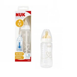 Nuk FC lutipudel 300ml 0-6kuud lateks lutiga valge/beez Süda temperatuuri kontrolliga