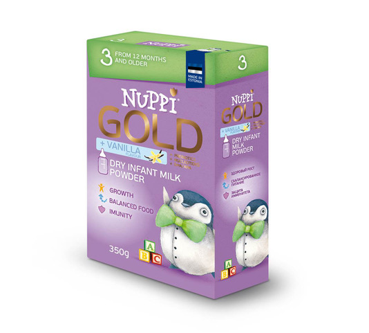 NUPPI® GOLD 3 vanilje aroomiga- piimal põhinev väikelaste jätkupiimasegu alates 1-3aastani. 24x350g(1pakk-5,04eur)