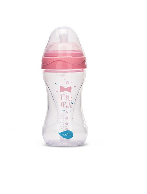 Nuvita klaaspudel 240ml roosa+silikoonist pudelilutt 2+kuud