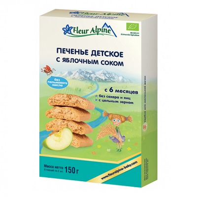 Öko lahustuvad lasteküpsised õunamahlaga FLEUR ALPINE 6+kuust 150g.