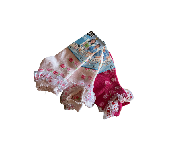 Sokid Auravia pitsiga 28-31 3paari fuksia/heleroosa/heleroosa