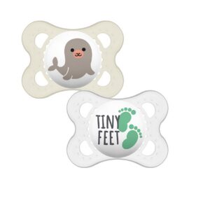 MAM Mini Ulti silikoonlutid 2 tk sirge lutiga Läbipaist Tiny Feet/valge Hülgepoeg 0-6kuud