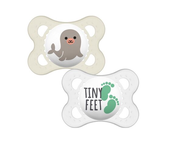 MAM Mini Ulti silikoonlutid 2 tk sirge lutiga Läbipaist Tiny Feet/valge Hülgepoeg 0-6kuud