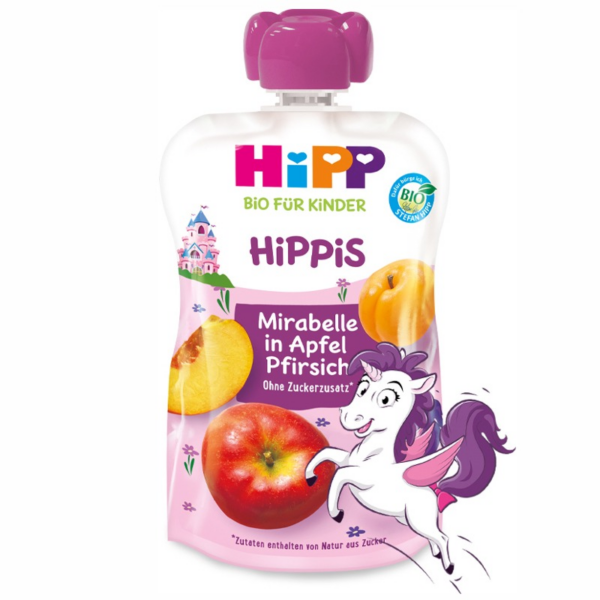 HiPP Hippis õuna-virsikupüree mirabelle ploomiga ÖKO 12.kuust 3x100g (1tuub-2,00eur)