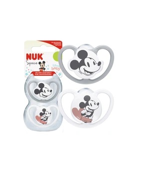 Nuk silikoon ortodondiline rõngaslutt N1 Space Mickey 0-6kuud 2tk valge/hall